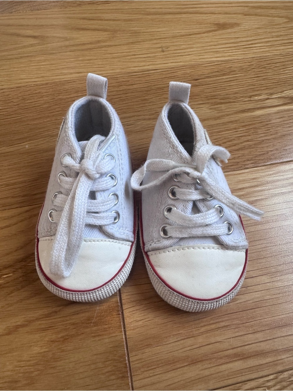 Kids White Canvas Lace-Up Sneakers with Red Trim
